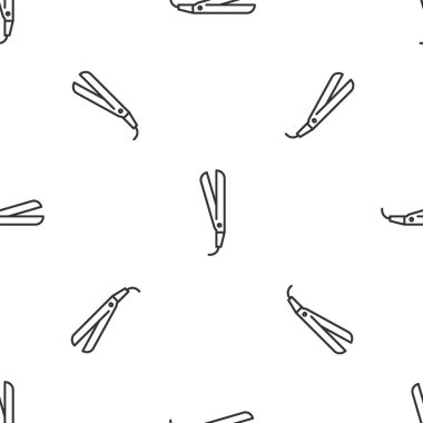 Saç ikonu için gri çizgi saç maşası beyaz arka planda izole edilmiş pürüzsüz desen. Saç düzleştirici ikonu. Vektör İllüstrasyonu