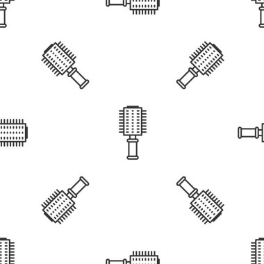 Gri çizgi saç fırçası ikonu beyaz arka planda kusursuz desen izole etti. Taraklı saç işareti. Berber sembolü. Vektör İllüstrasyonu