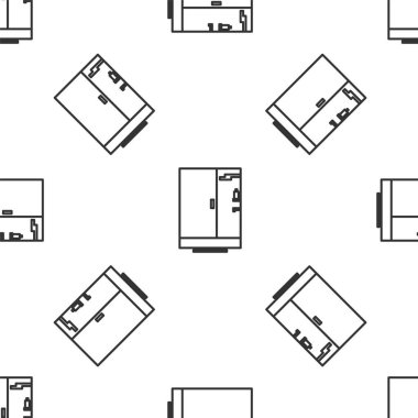 Gri çizgi duş kabini ikonu beyaz arka planda izole edilmiş pürüzsüz desen. Vektör İllüstrasyonu