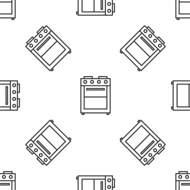 Gri çizgi fırın simgesi, beyaz arka planda kusursuz desen izole etti. Fırın tabelası. Vektör İllüstrasyonu