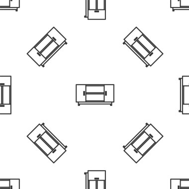 Gri çizgi televizyon masası simgesi beyaz arka planda izole edilmiş kusursuz desen. Vektör İllüstrasyonu