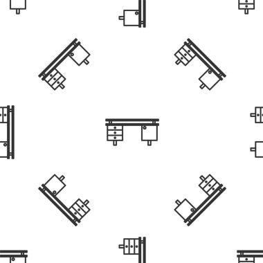 Gri çizgi ofis masa simgesi beyaz arka planda kusursuz desen izole etti. Vektör İllüstrasyonu