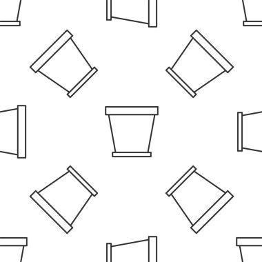 Gri çizgili saksı ikonu, beyaz arka planda izole edilmiş pürüzsüz desen. Vektör İllüstrasyonu