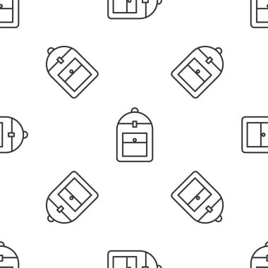 Gri çizgi sırt çantası simgesi beyaz arkaplandaki kusursuz deseni izole etti. Vektör İllüstrasyonu