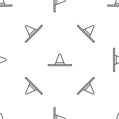 Gri çizgili bahçıvan, çiftçi ya da tarımsal işçi şapkası ikonu beyaz arka planda izole edilmiş pürüzsüz desen. Vektör İllüstrasyonu