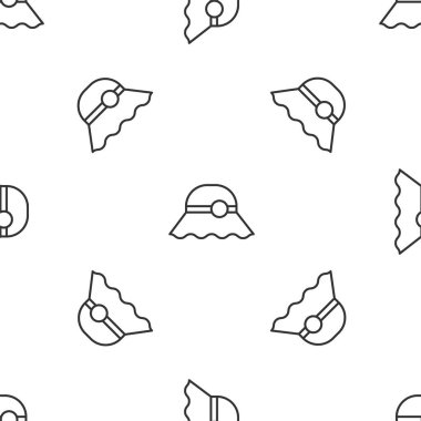 Gri çizgili zarif kadın şapkası ikonu beyaz arka planda izole edilmiş pürüzsüz desen. Vektör İllüstrasyonu