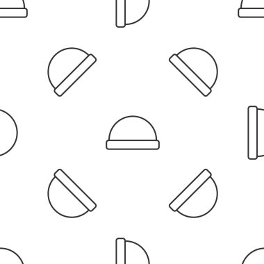 Gri çizgi Beanie şapka ikonu beyaz arka planda kusursuz desen izole etti. Vektör İllüstrasyonu