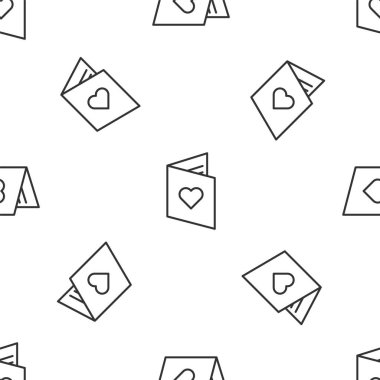 Gri çizgi Sevgililer Günü broşüründe kalp ikonu beyaz arka planda izole edilmiş kusursuz desen var. Kutlama için davetiye ya da tebrik kartı şablonu. Vektör İllüstrasyonu