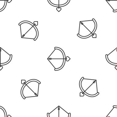 Gri çizgi yay ve ok simgesi beyaz arka planda izole edilmiş pürüzsüz desen. Aşk tanrısı sembolü. Aşk işareti. Sevgililer Günü konsepti. Vektör İllüstrasyonu