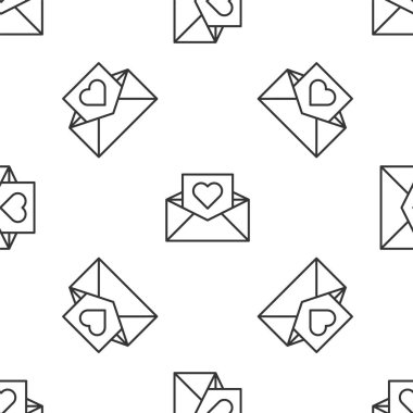 Sevgililer Günü kalp ikonlu gri çizgi beyaz arka planda kusursuz desen izole etti. Mesaj aşkım. Aşk ve romantizm mektubu. Vektör İllüstrasyonu