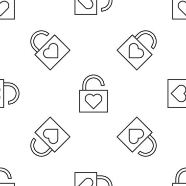 Gri çizgi Kilit ve kalp ikonu beyaz arka planda kusursuz desen izole etti. Kilitli Kalp. Aşk sembolü ve anahtar deliği işareti. Sevgililer Günü sembolü. Vektör İllüstrasyonu