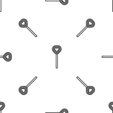 Gri çizgi lolipop ikonu beyaz arka planda kusursuz desen izole etti. Şeker işareti. Yemek, lezzetli bir sembol. Sevgililer Günü. Aşk sembolü. Vektör İllüstrasyonu