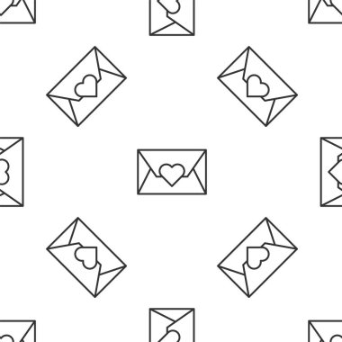 Sevgililer Günü kalp ikonlu gri çizgi beyaz arka planda kusursuz desen izole etti. Mesaj aşkım. Aşk ve romantizm mektubu. Vektör İllüstrasyonu