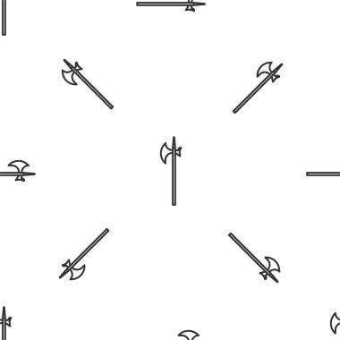 Gri çizgi Ortaçağ Halberd simgesi beyaz arka planda izole edilmiş kusursuz desen. Ortaçağ silahı. Vektör İllüstrasyonu
