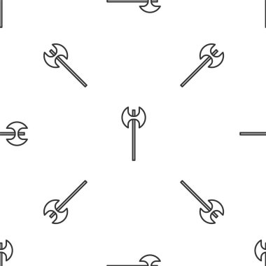 Gri çizgi Ortaçağ balta ikonu beyaz arka planda kusursuz desen izole etti. Savaş baltası, cellat baltası. Ortaçağ silahı. Vektör İllüstrasyonu