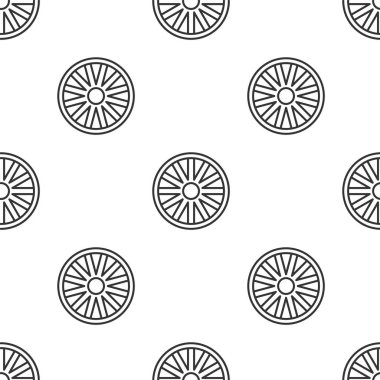 Gri çizgi Eski ahşap tekerlek ikonu beyaz arka planda izole edilmiş pürüzsüz desen. Vektör İllüstrasyonu