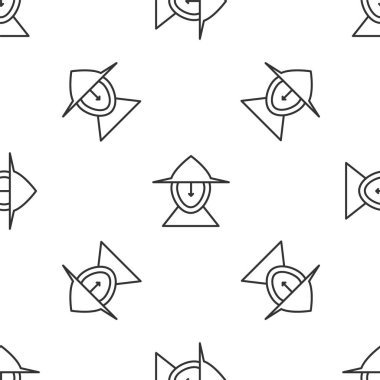 Baş koruma ikonu için gri çizgi ortaçağ demir miğferi beyaz arka planda izole edilmiş pürüzsüz desen. Vektör İllüstrasyonu