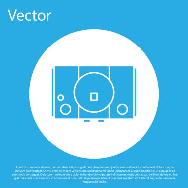 Mavi Oyun konsolu simgesi mavi arkaplanda izole edildi. Beyaz daire düğmesi. Vektör İllüstrasyonu