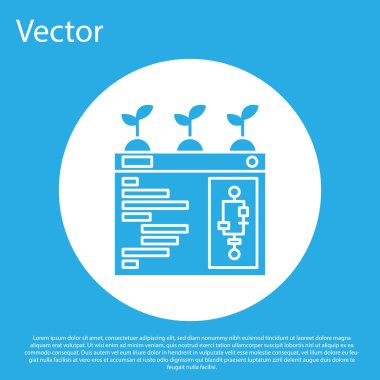 Mavi Akıllı tarım teknolojisi - Uygulama simgesindeki tarım otomasyon sistemi mavi arka planda izole edildi. Beyaz daire düğmesi. Vektör İllüstrasyonu