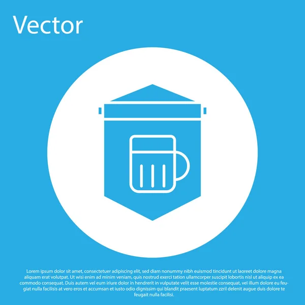 Letrero de Blue Street con cristal de cerveza aislado sobre fondo azul. Adecuado para anuncios bar, cafetería, pub, restaurante. Botón círculo blanco. Ilustración vectorial — Vector de stock