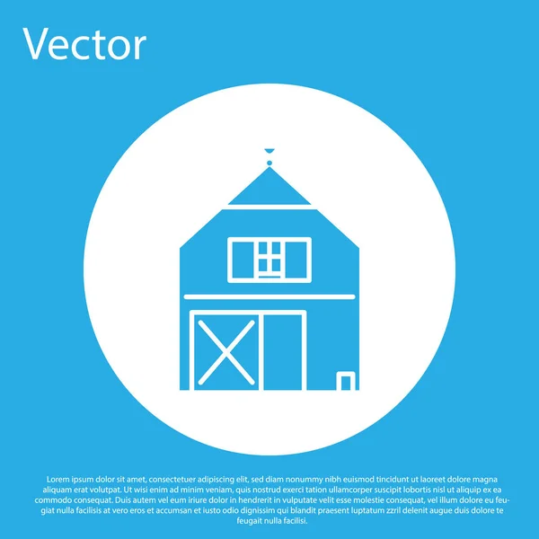 Icono de concepto Blue Farm House aislado sobre fondo azul. Granja rústica paisaje. Botón círculo blanco. Ilustración vectorial — Vector de stock
