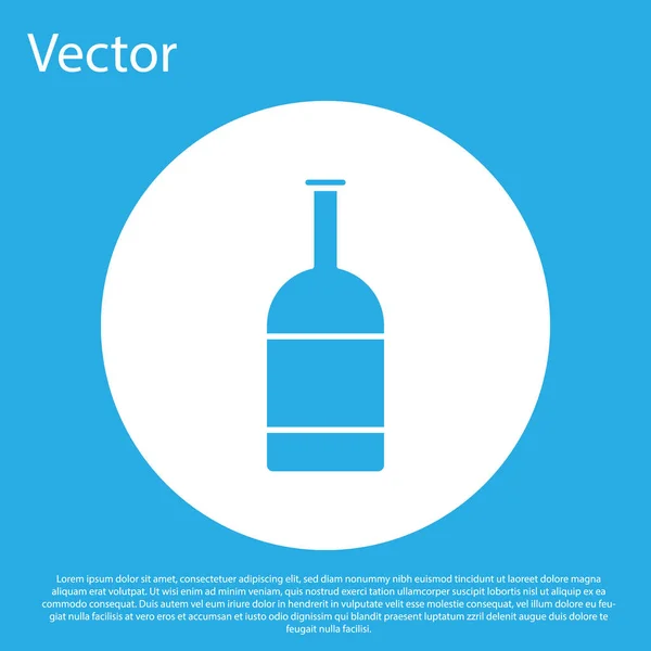 Синий значок бутылки пива изолирован на синем фоне. Кнопка белого круга. Векторная миграция — стоковый вектор