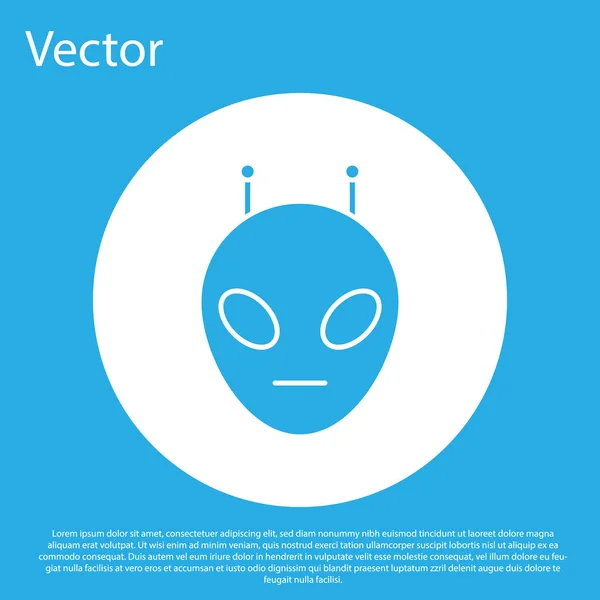 Blaues Alien-Symbol isoliert auf blauem Hintergrund. Außerirdisches Alien-Gesicht oder Kopf-Symbol. weißer Kreis-Knopf. Vektorillustration — Stockvektor