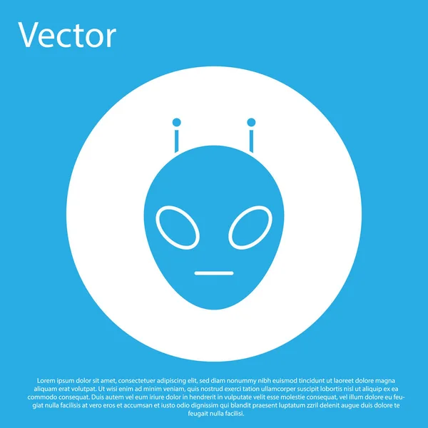 Icono Alien azul aislado sobre fondo azul. Cara extraterrestre alienígena o símbolo de cabeza. Botón círculo blanco. Ilustración vectorial — Vector de stock