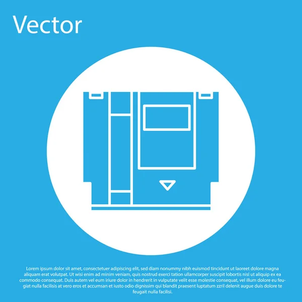 Blaue Patrone für Retro-Spielkonsolen-Symbol isoliert auf blauem Hintergrund. TV-Spielpatrone. weißer Kreis-Knopf. Vektorillustration — Stockvektor