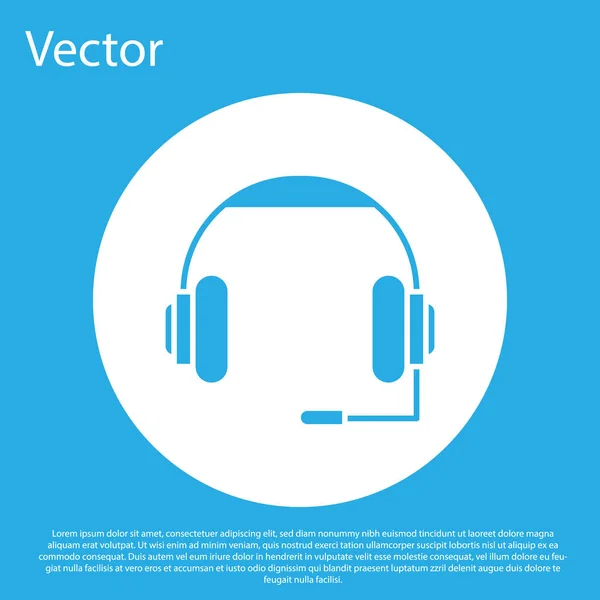 Icono de auriculares azules aislado sobre fondo azul. Auriculares. Concepto para escuchar música, servicio, comunicación y operador. Botón círculo blanco. Ilustración vectorial — Vector de stock