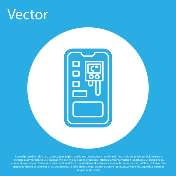 Blaue intelligente Steuerung Landwirtschaftssystem mobile Anwendung Symbol isoliert auf blauem Hintergrund. weißer Kreis-Knopf. Vektorillustration — Stockvektor