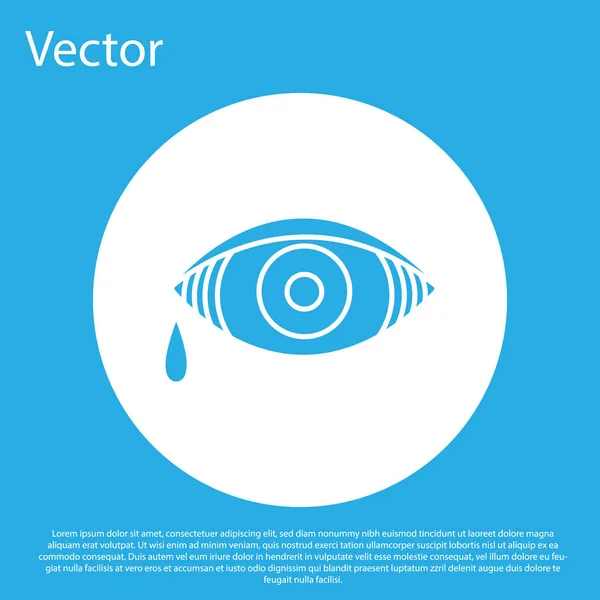 Olho avermelhado azul devido ao ícone da conjuntivite viral, bacteriana ou alérgica isolada no fundo azul. Botão de círculo branco. Ilustração vetorial — Vetor de Stock