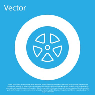 Mavi Araba Tekerleği simgesi mavi arkaplanda izole edildi. Beyaz daire düğmesi. Vektör İllüstrasyonu