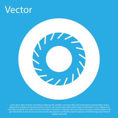 Mavi araba lastiği ikonu mavi arka planda izole edildi. Beyaz daire düğmesi. Vektör İllüstrasyonu