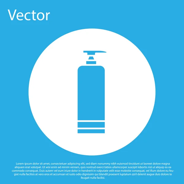 Blue Cream ou loção ícone tubo cosmético isolado no fundo azul. Produtos de cuidados com o corpo para homens. Botão de círculo branco. Ilustração vetorial — Vetor de Stock