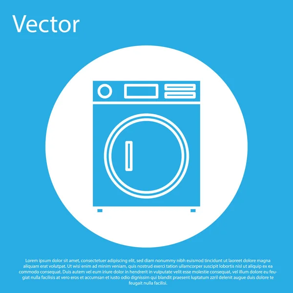 Icono de Arandela Azul aislado sobre fondo azul. Icono de lavadora. Lavadora de ropa - lavadora. Símbolo de electrodomésticos. Botón círculo blanco. Ilustración vectorial — Vector de stock