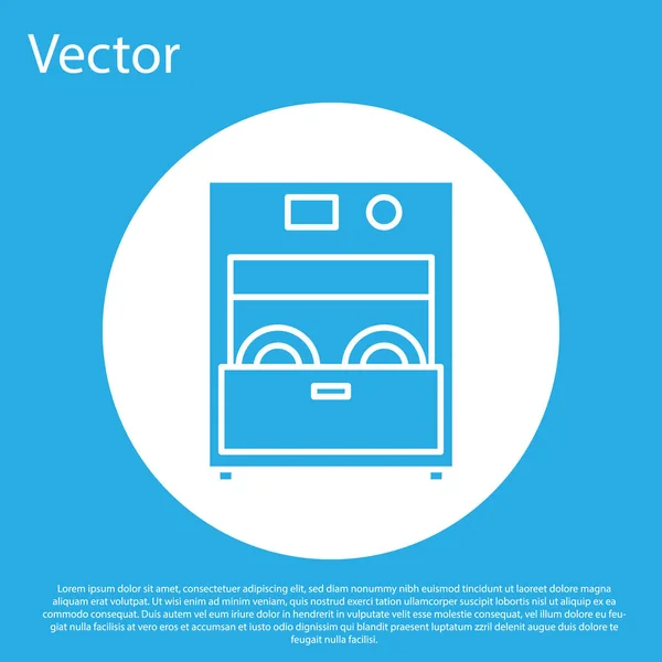 Blue Kitchen máquina de lavar louça ícone isolado no fundo azul. Botão de círculo branco. Ilustração vetorial — Vetor de Stock