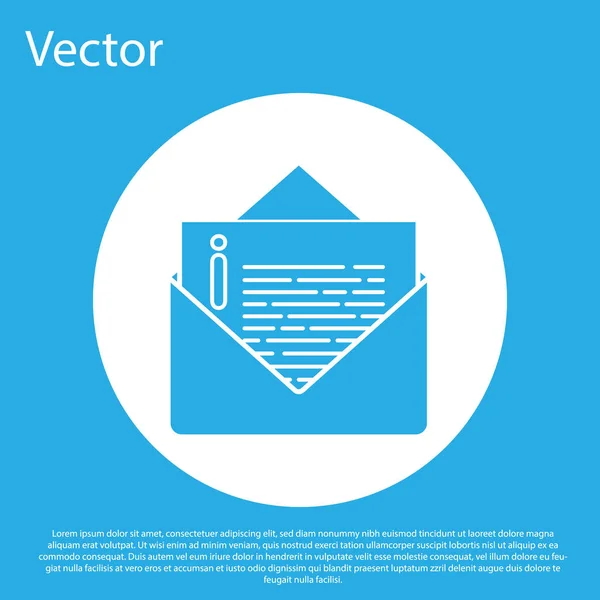 蓝色信封图标隔离在蓝色背景上. 电子邮件信件符号。 白色圆环按钮。 病媒图解 — 图库矢量图片