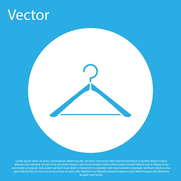 Blaues Kleiderbügel-Symbol isoliert auf blauem Hintergrund. Garderobensymbol. Kleiderservice-Symbol. Wäscheständer-Schild. weißer Kreis-Knopf. Vektorillustration — Stockvektor