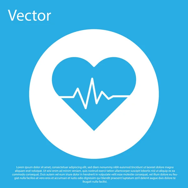 Blaues Herzfrequenzsymbol isoliert auf blauem Hintergrund. Herzschlagzeichen. Herzpuls-Symbol. Kardiogramm-Symbol. weißer Kreis-Knopf. Vektorillustration — Stockvektor