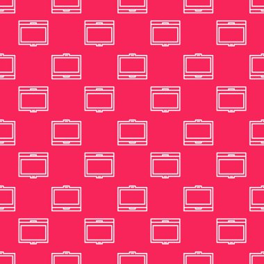 Beyaz çizgi makyaj tozu ve ayna ikonu kırmızı arka planda izole edilmiş pürüzsüz desen. Vektör İllüstrasyonu