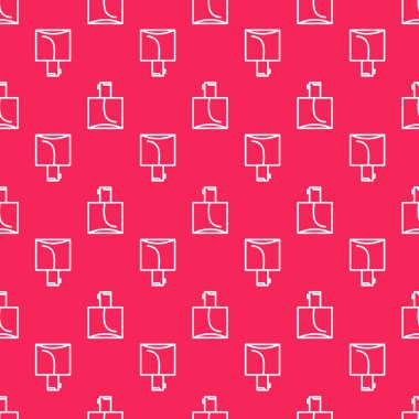 Beyaz çizgi parfüm ikonu, kırmızı arkaplanda kusursuz desen izole etti. Vektör İllüstrasyonu