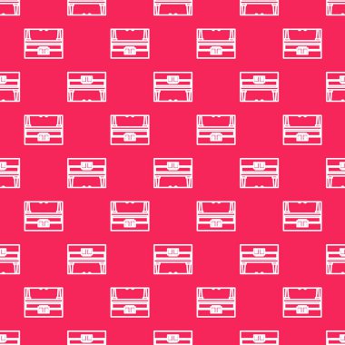 Beyaz çizgi Grand piyano ikonu kırmızı arkaplanda pürüzsüz desen izole etti. Müzik aleti. Vektör İllüstrasyonu