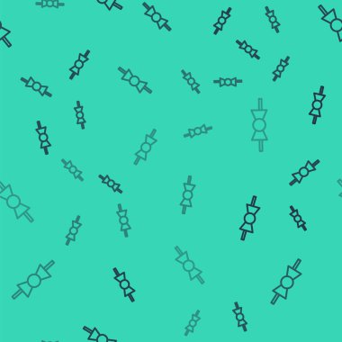 Siyah çizgi papyon simgesi yeşil arkaplanda izole edilmiş kusursuz desen. Vektör İllüstrasyonu