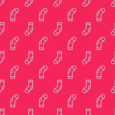 Beyaz çizgi Çorap simgesi kırmızı arka planda izole edilmiş kusursuz desen. Vektör İllüstrasyonu