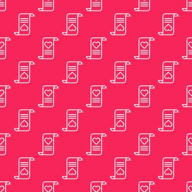 Sevgililer Günü ikonu olan beyaz çizgi Zarfı kırmızı arka planda kusursuz desen izole etti. Mesaj aşkım. Aşk ve romantizm mektubu. Vektör İllüstrasyonu