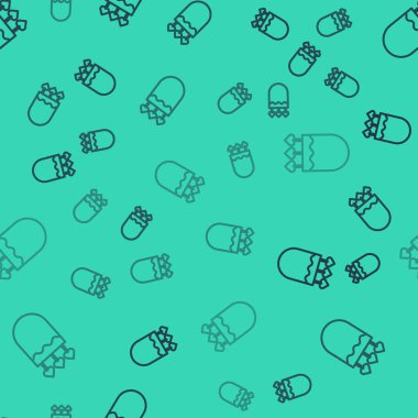 Siyah çizgi titreme ve kalp ikonlu oklar yeşil arka planda izole edilmiş pürüzsüz desen. Aşk tanrısı sembolü. Aşk işareti. Sevgililer Günü konsepti. Vektör İllüstrasyonu