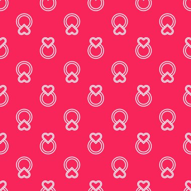 Beyaz çizgi alyans ikonu kırmızı arkaplanda kusursuz desen izole etti. Gelin ve damat mücevher tabelası. Evlilik sembolü. Elmas yüzük. Vektör İllüstrasyonu