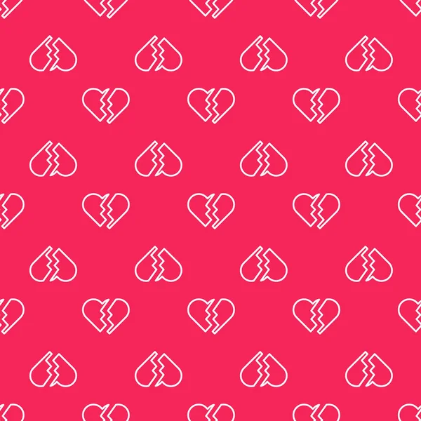 White line Broken heart or divorce icon isolated seamless pattern on red background. Love symbol. Valentines day. Vector Illustration — Stock Vector