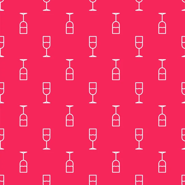 Linha branca ícone de vidro de vinho isolado padrão sem costura no fundo vermelho. Ícone de vinho. Símbolo Goblet. Sinal de vidro. Ilustração vetorial — Vetor de Stock